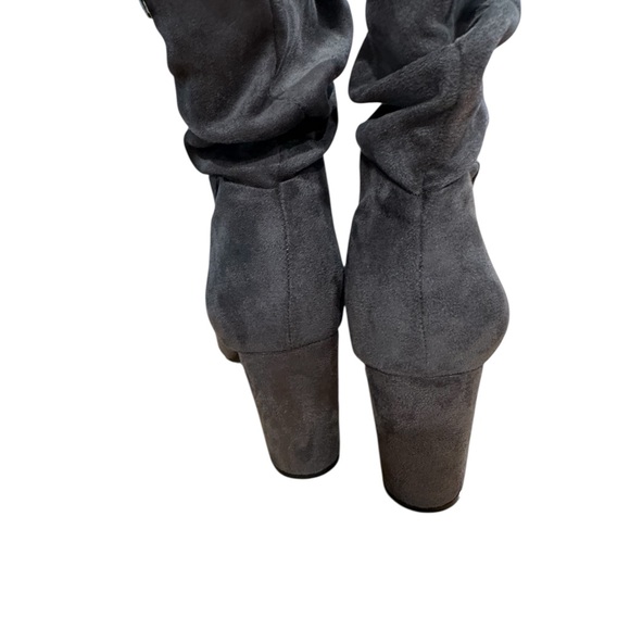 BeBE Charcoal  Gray Suede Heeled Boots- like  NEW - worn once-Size 8 - Picture 2 of 11